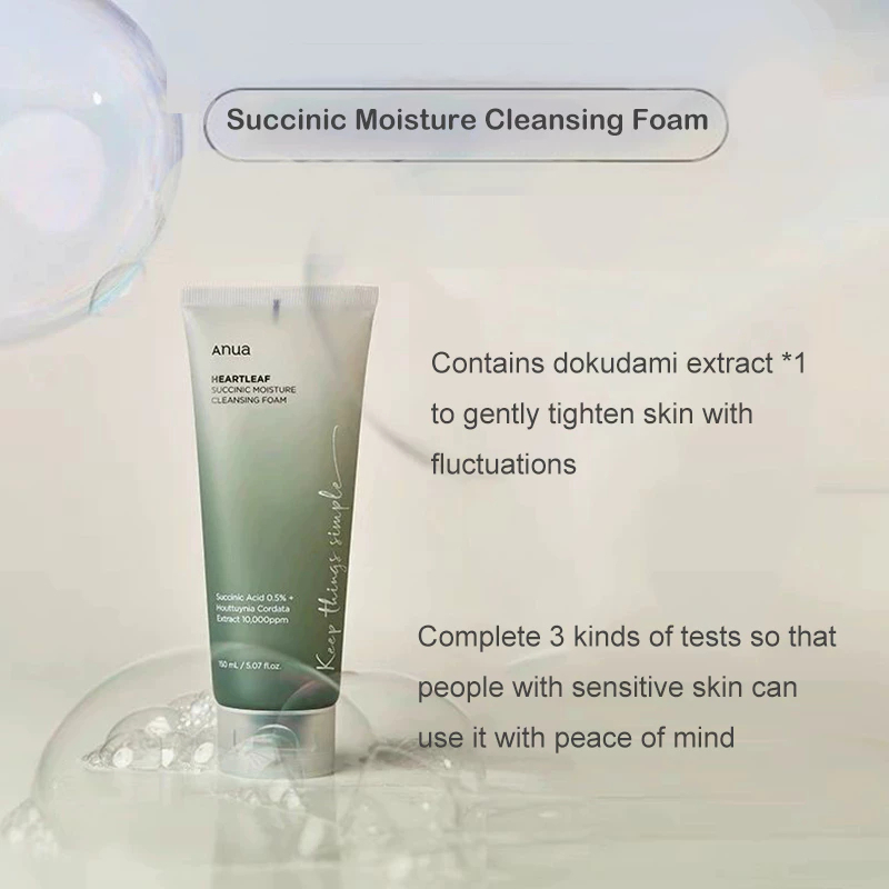 【100% Original】An-ua Heartleaf Succinic Moisture Cleansing Foam 150ml | Mildly Acidic Exfoliating Cleanser for Dry & Combination Skin - View 2 of 3