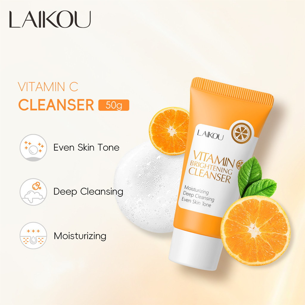 LAIKOU Vitamin C Whitening Facial Wash Deep Cleansing Foam Cleanser 50g Oil Control Blackhead Remover Brightening Face Cleanser Hydrating Gentle Daily Skincare for Fresh Smooth Radiant Healthy Looking Skin - View 2 of 3