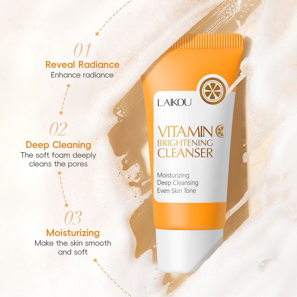 LAIKOU Vitamin C Whitening Facial Wash Deep Cleansing Foam Cleanser 50g Oil Control Blackhead Remover Brightening Face Cleanser Hydrating Gentle Daily Skincare for Fresh Smooth Radiant Healthy Looking Skin - View 3 of 3