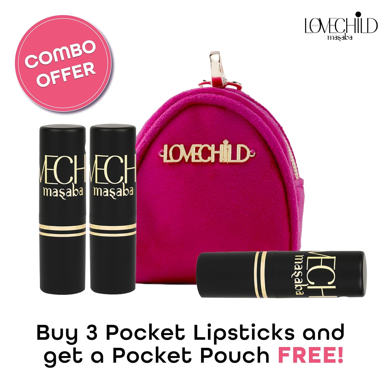 LoveChild Masaba Pocket Mini Lipstick Gift Set, Pack of 3 with FREE Pouch, Hydrating & Long-Lasting Matte Finish, 1.5g Each, Shades for All Skin Tones, Compact & Travel-Friendly Gift Pack, Combo C - View 8 of 8