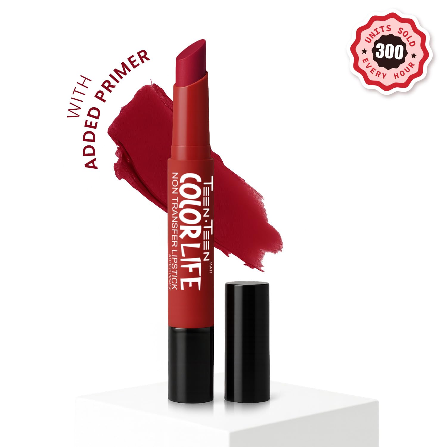TEEN.TEEN Color Life Nontransfer Crayon Lipstick | Matte Finish with Built-in Primer | Waterproof & Long Lasting Lip Color | Smudge-Proof, Fade-Resistant Formula | Bridal Red, 2gm - View 2 of 7