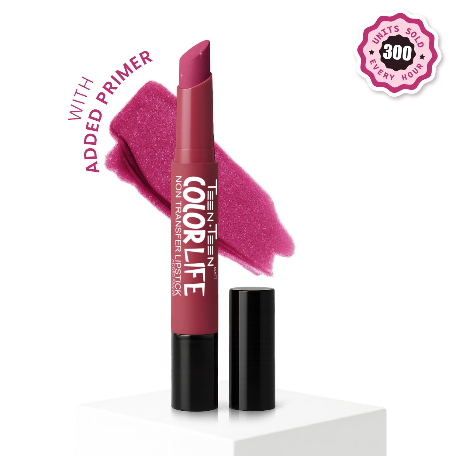 TEEN TEEN Color Life Nontransfer Crayon Lipstick | Matte Finish with Built-in Primer | Waterproof & Long Lasting Lip Color | Smudge-Proof, Fade-Resistant Formula | Pink Berry, 2gm - View 2 of 7