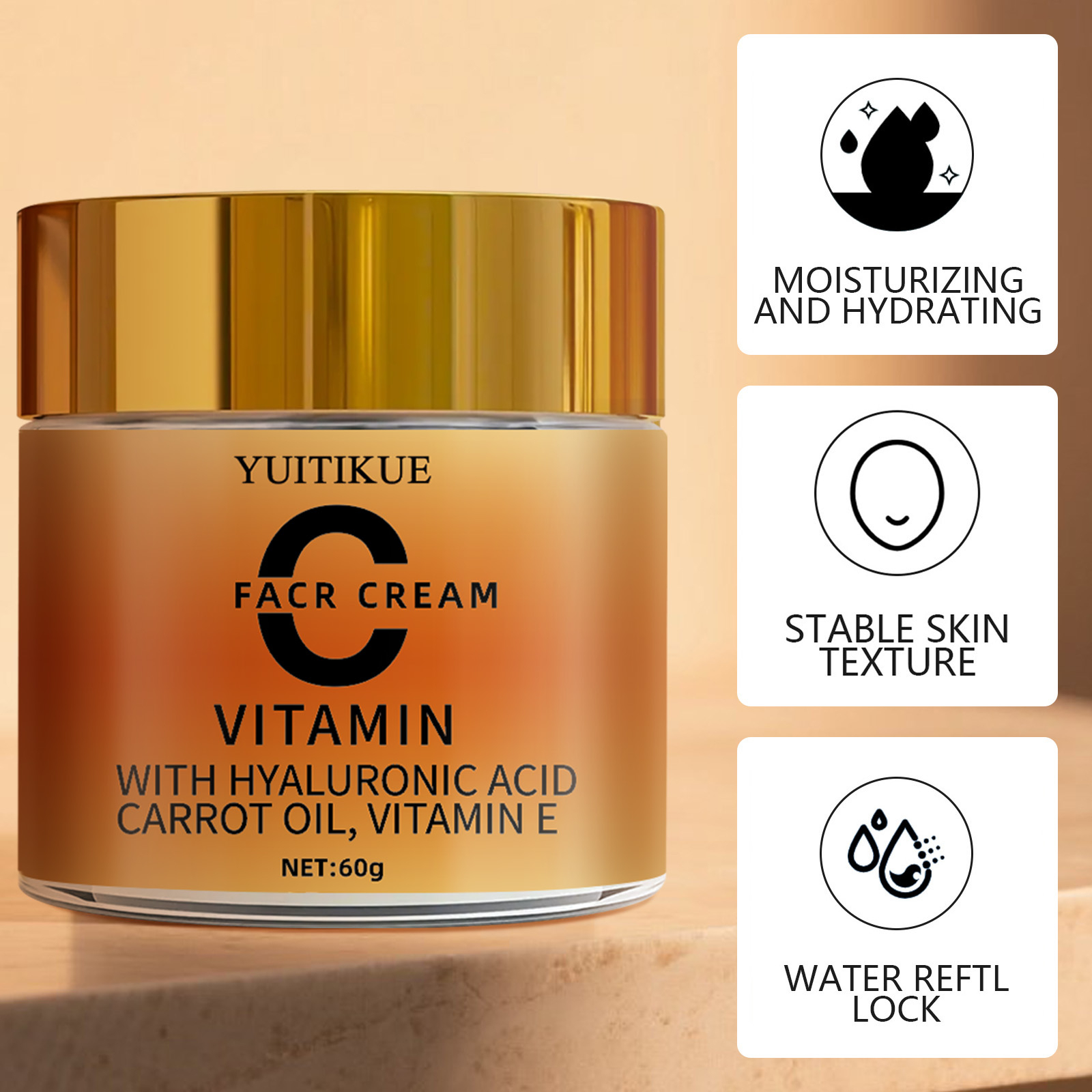 Vitamin C Brightening Face Cream Carrot Oil Nourishing Hyaluronic Acid Hydrating Moisturizer Pure Shea Butter Organic Anti Dullness Skin Repair Daily Face Cream for Smooth Radiant Healthy Looking Skin - View 2 of 3