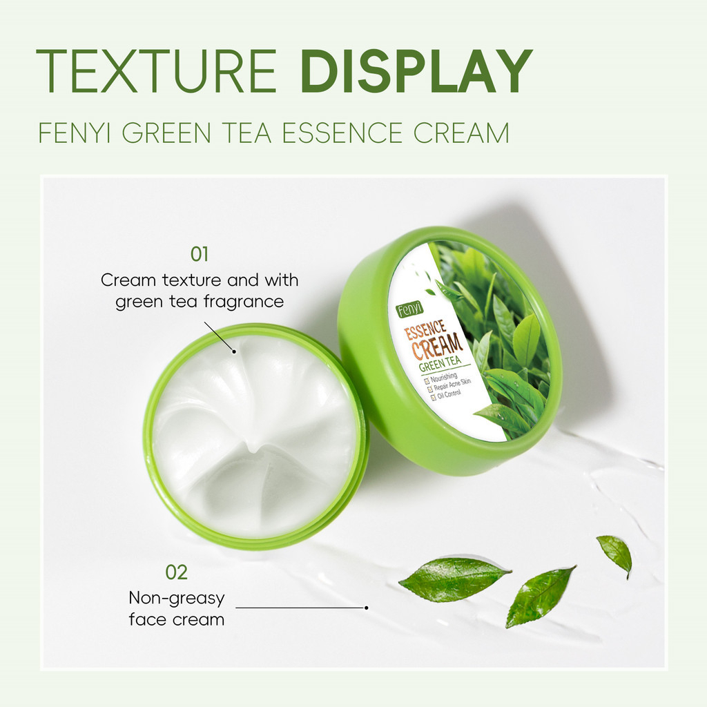FENYI Green Tea Face Cream Essence Moisturizer 40g Repair Acne Skin Soothing Brightening Night Cream Hydrating Oil Control Anti Blemish Daily Skincare for Clear Smooth Healthy Looking Skin - View 2 of 3