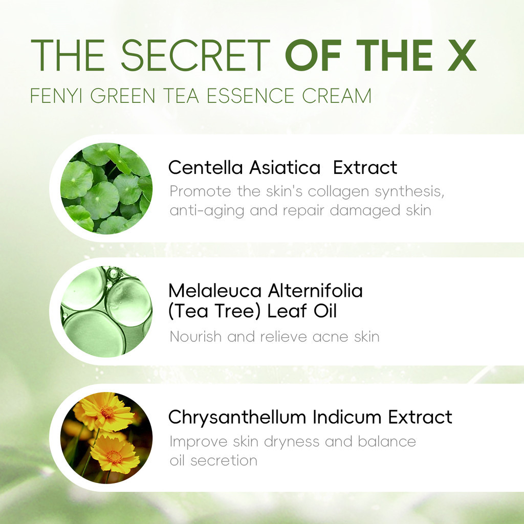 FENYI Green Tea Face Cream Essence Moisturizer 40g Repair Acne Skin Soothing Brightening Night Cream Hydrating Oil Control Anti Blemish Daily Skincare for Clear Smooth Healthy Looking Skin - View 3 of 3