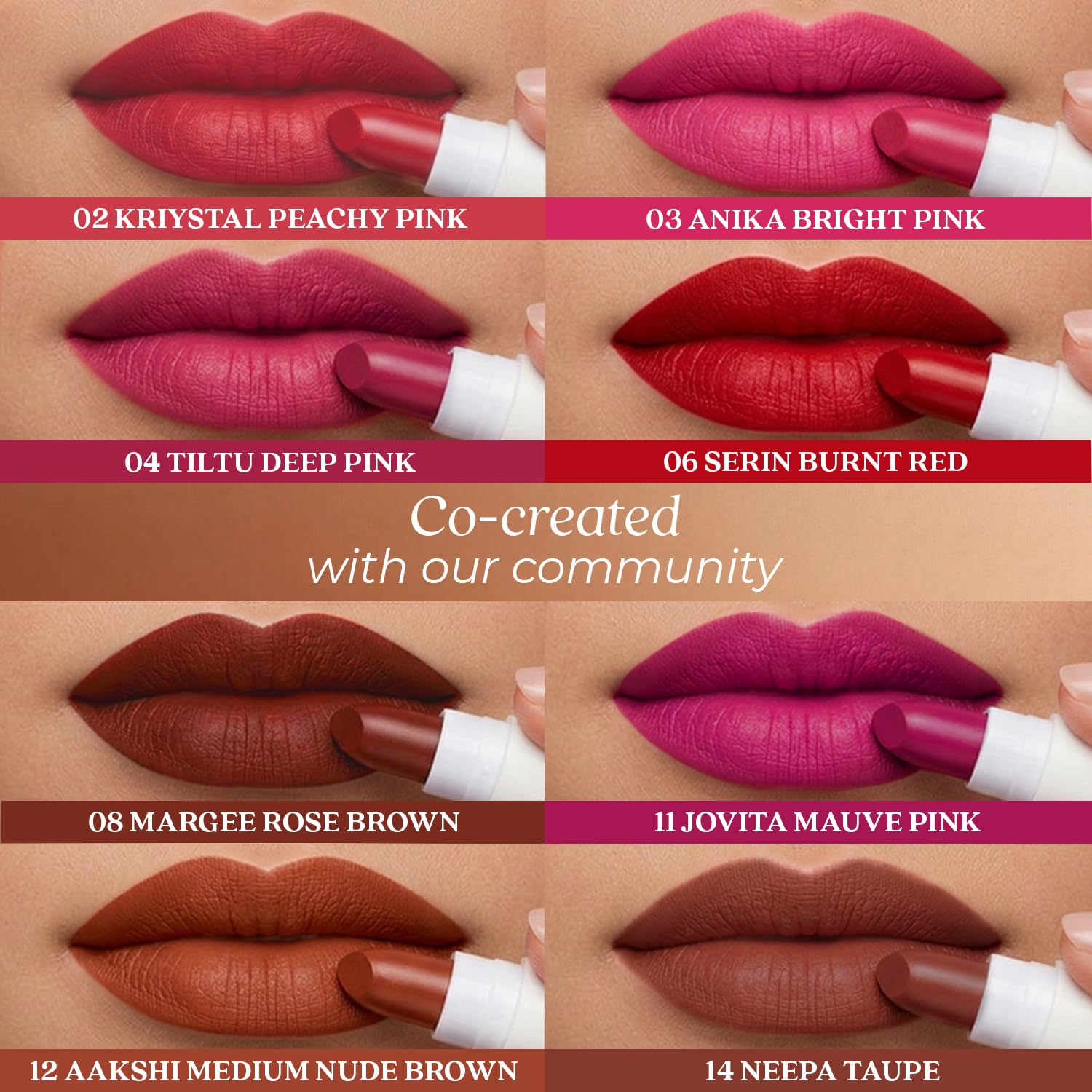 Just Herbs Herb Enriched Lipstick Kit | 8 Creamy Matte Shades | Travel Friendly & Richly Pigmented | Infused with Ashwagandha, Brahmi & Castor Oil | Curated for Indian Skin Tones - View 5 of 6