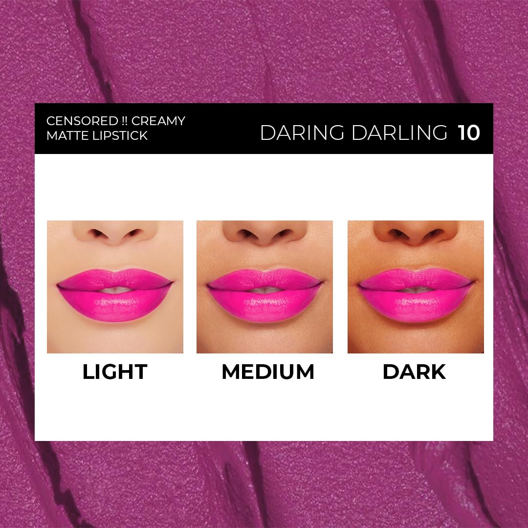  Censored Matte Long Lasting Lipstick for Women | Creamy Lipstick | Enriched with Jojoba Oil | Moisturising & Waterproof | Smooth Finish & Lightweight (Daring Darling 10) - 4.2g - View 4 of 8