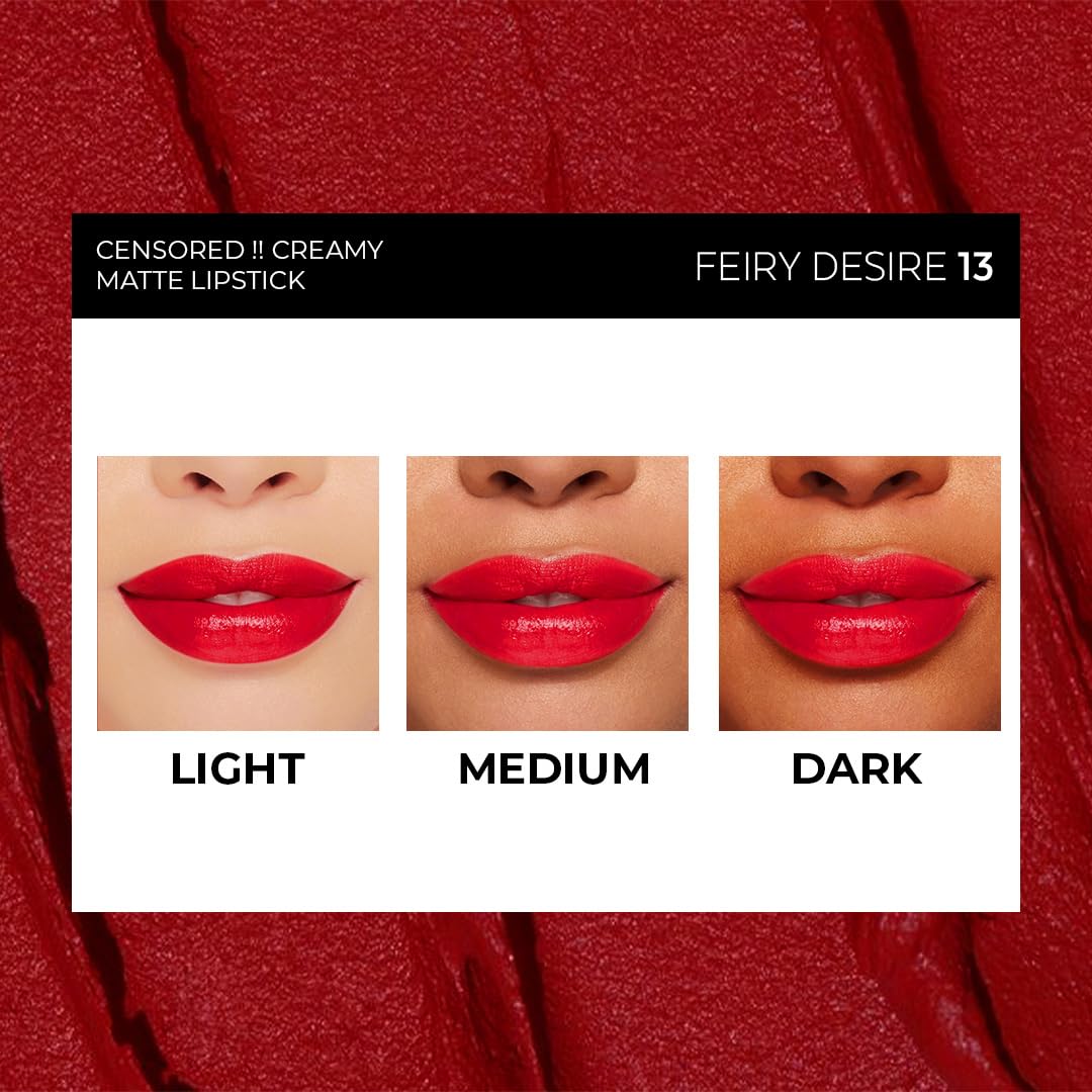 Censored Matte Long Lasting Lipstick for Women | Creamy Lipstick | Enriched with Jojoba Oil | Moisturising & Waterproof | Smooth Finish & Lightweight (Fiery Desire-13) - 4.2g - View 6 of 8