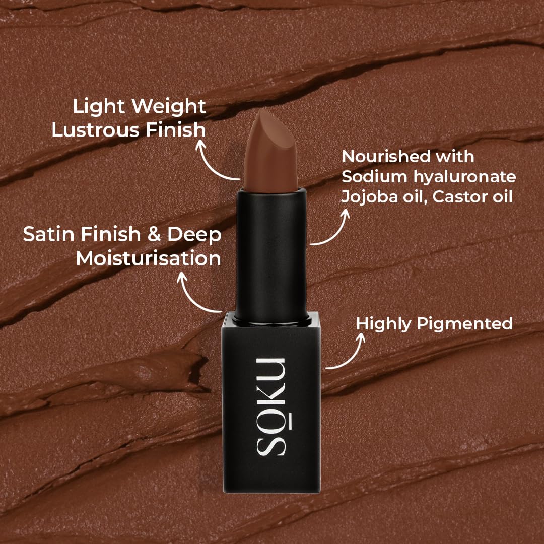 SOKU Censored Matte Long Lasting Lipstick for Women | Creamy Lipstick | Enriched with Jojoba Oil | Moisturising & Waterproof | Smooth Finish & Lightweight (Almost Nude 06) - 4.2g - View 5 of 8