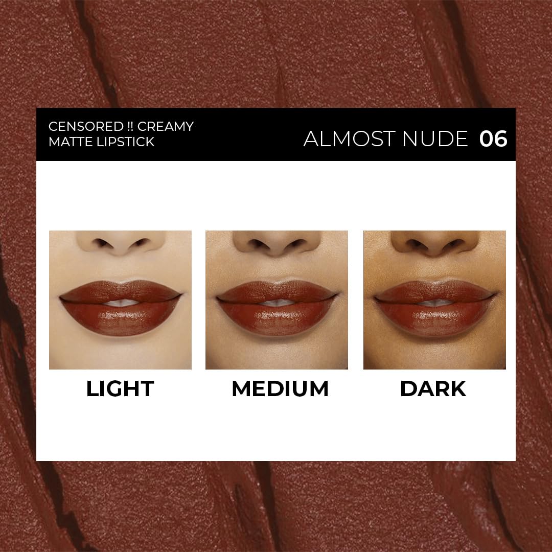 SOKU Censored Matte Long Lasting Lipstick for Women | Creamy Lipstick | Enriched with Jojoba Oil | Moisturising & Waterproof | Smooth Finish & Lightweight (Almost Nude 06) - 4.2g - View 6 of 8