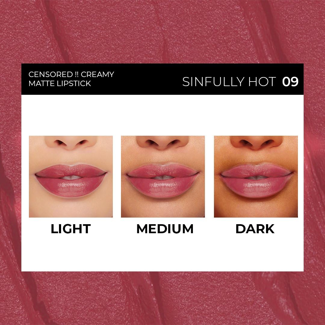 Censored Matte Long Lasting Lipstick for Women | Creamy Lipstick | Enriched with Jojoba Oil | Moisturising & Waterproof | Smooth Finish & Lightweight (Sinfully 09) - 4.2g - View 6 of 8