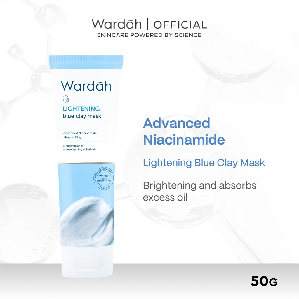 Wardah Lightening Blue Clay Mask 50g Advanced Niacinamide Kaolin Mineral Clay Face Mask Brightening Oil Control Deep Cleansing Pore Care Hydrating Skincare for Smooth Clear Radiant Healthy Looking Skin - View 2 of 3