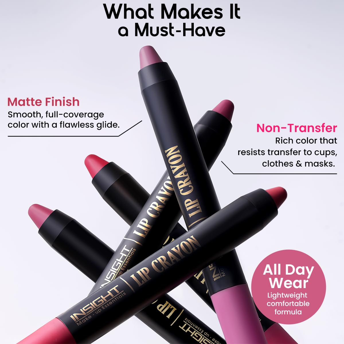 INSIGHT Long Lasting Lip Crayon – All-Day Comfort | Matte Finish | Waterproof | Non-Transfer | Non-Sticky | Enriched with Vitamin E & Kojic Acid | Sharpenable Tip | Full Coverage | Lightweight Lipstick (Sunset Kiss) – 7g - View 5 of 7