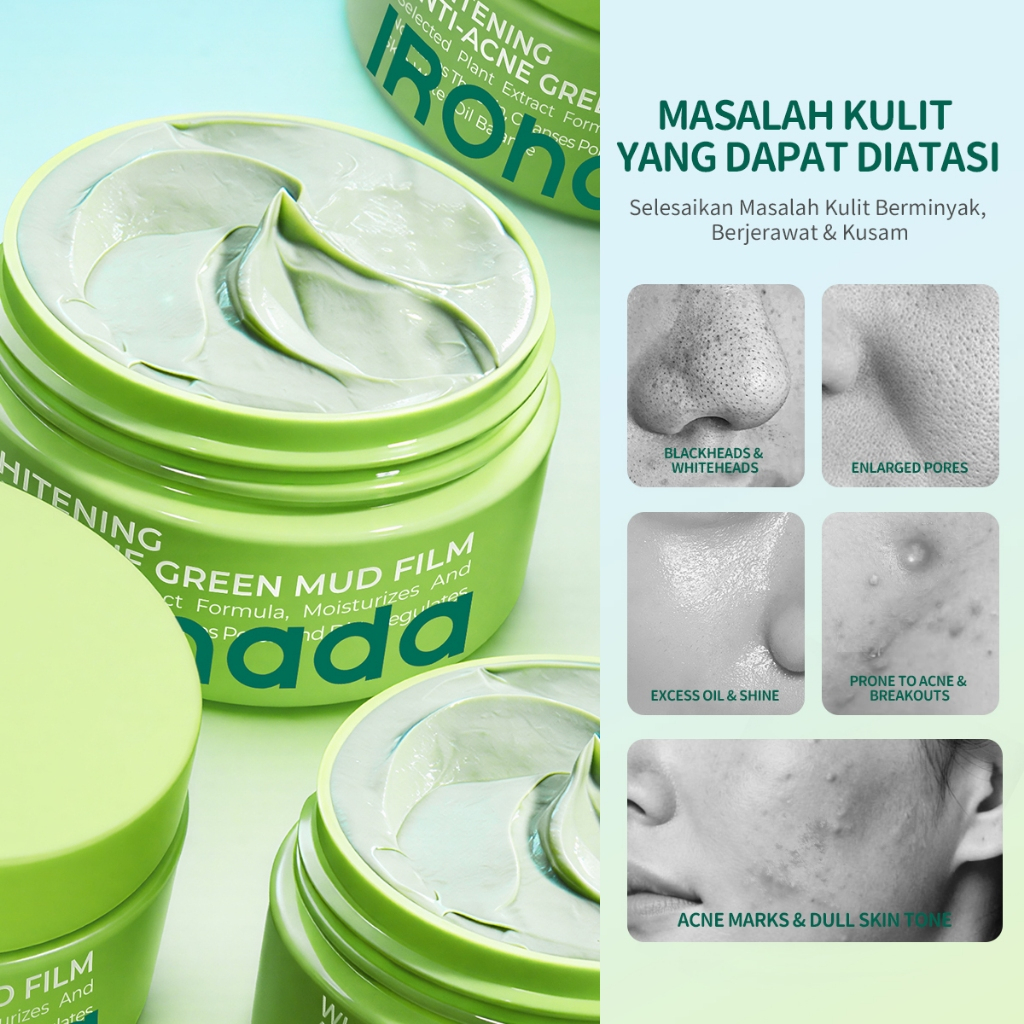 IROhada Mung Bean Brightening Anti Acne Clay Mask 50g Deep Cleansing Pore Minimizing Oil Control Facial Mask Hydrating Skin Care for Smooth Clear Radiant Healthy Looking Skin Daily Treatment - View 2 of 3