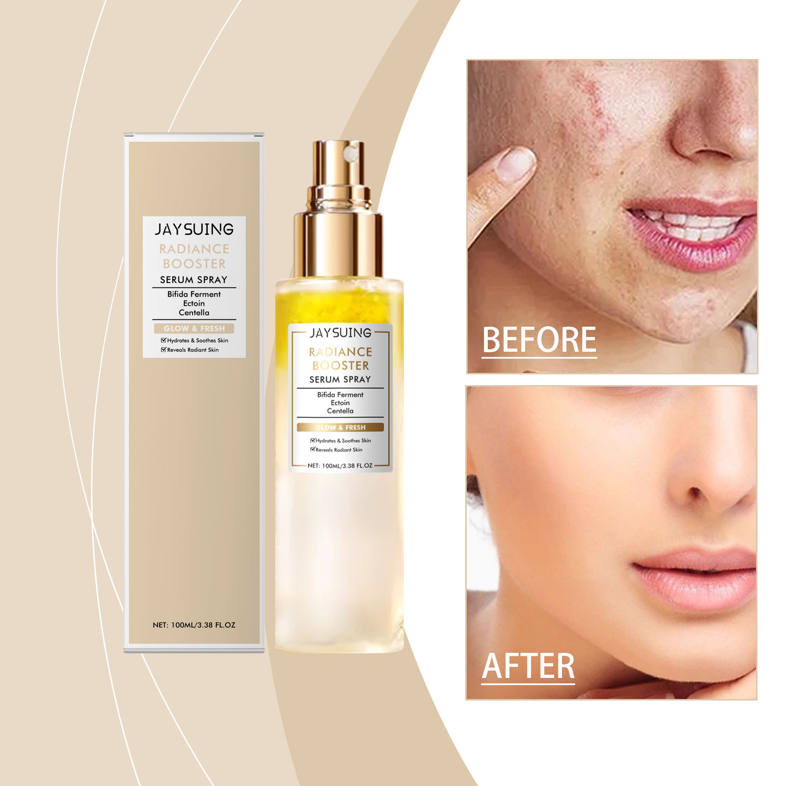 Radiance Booster Serum 100ml Hydrating Smoothing Repairing Facial Moisturizer Brightening Skin Care Lightweight Serum for Deep Hydration Even Skin Tone Healthy Looking Radiant Glow Daily Face Care - View 2 of 3