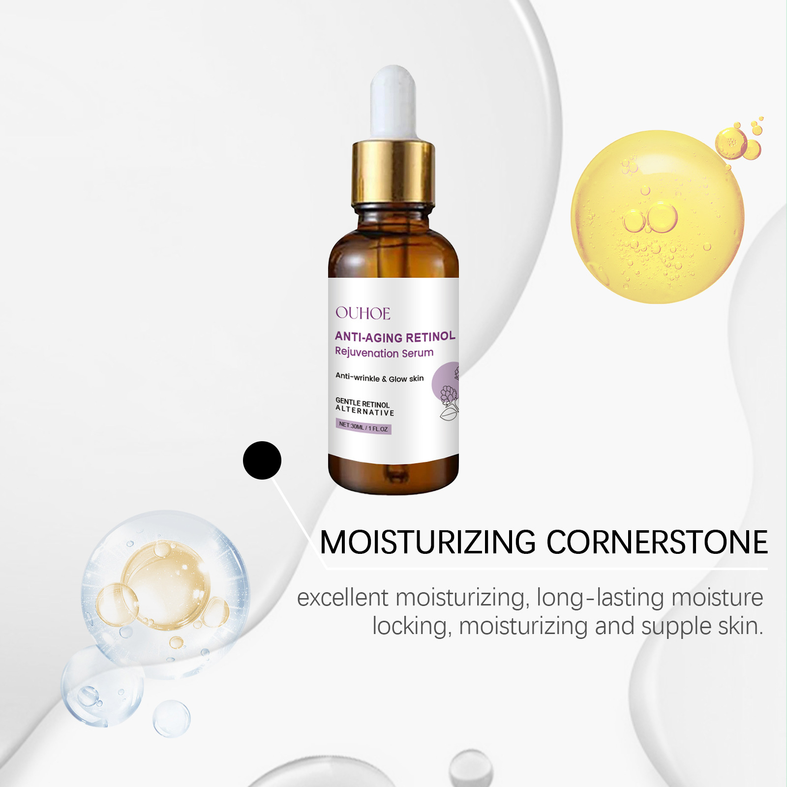 Retinol Essence Facial Serum Dark Spot Corrector Anti Aging Wrinkle Smoothing Brightening Hydrating Skin Repair Serum for Dull Skin Fine Lines Even Skin Tone Daily Skincare Radiant Healthy Looking Skin - View 3 of 3