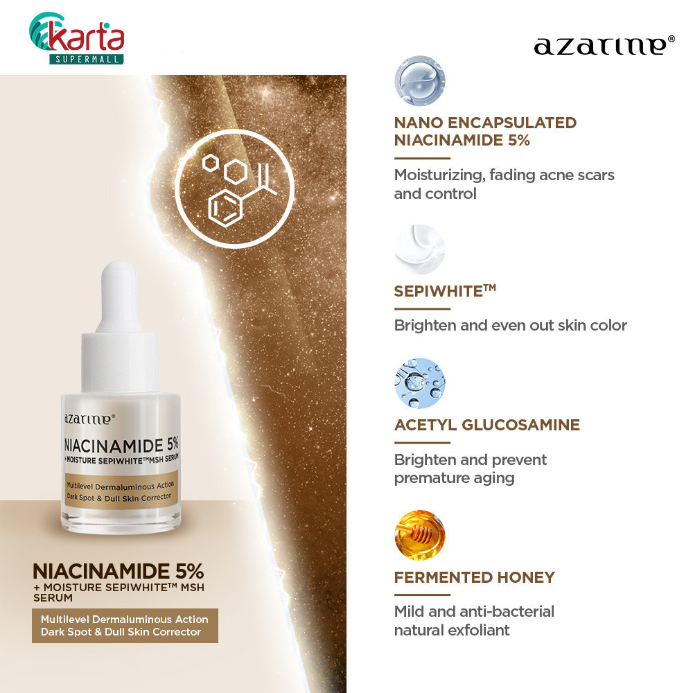 Azarine Niacinamide 5% Moisture Sepiwhite MSH Serum 20ml Brightening Hydrating Facial Serum Dark Spot Care Skin Tone Evenness Oil Control Daily Skincare for Smooth Radiant Healthy Looking Skin - View 3 of 3