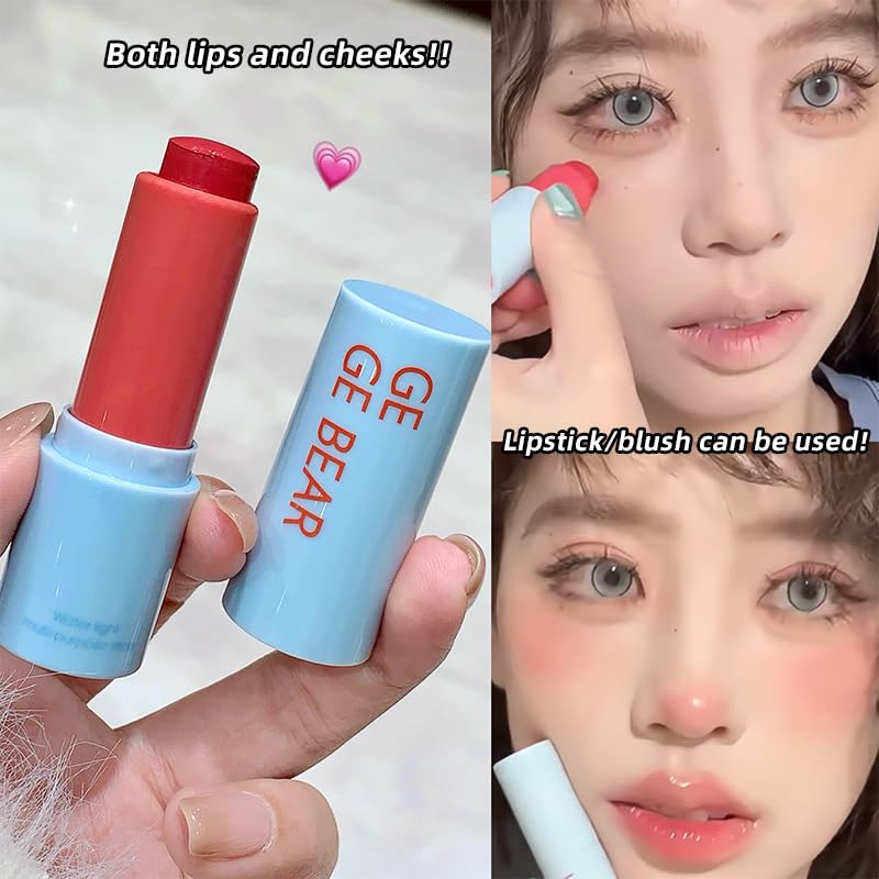 Gege Bear 2-in-1 Lip & Cheek Color Stick | Effortless Blend Full-Face Flush in Seconds | Smooth Glide-On Glossy Finish | Pigmented Shades Rose Pink & Peach Nude | Clean Water-Light Texture | Zero Greasy Feel | Perfect for Teen Girls & Women's On-the-Go Makeup Looks (01# Black Tea Frozen, 7g) - View 3 of 8