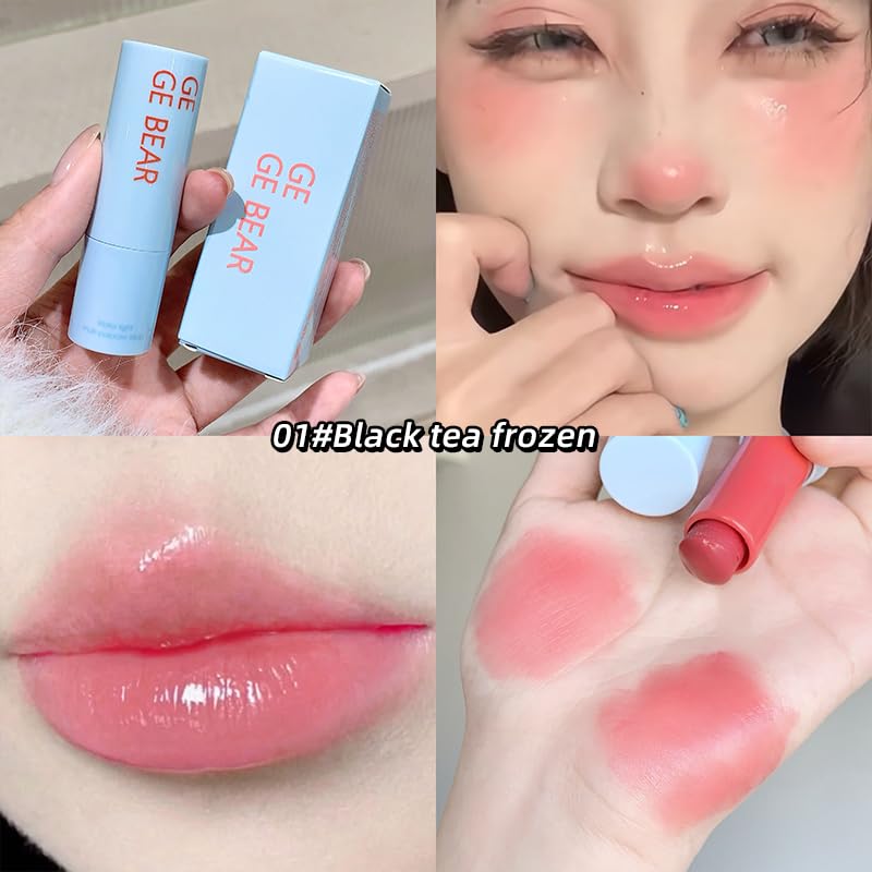 Gege Bear 2-in-1 Lip & Cheek Color Stick | Effortless Blend Full-Face Flush in Seconds | Smooth Glide-On Glossy Finish | Pigmented Shades Rose Pink & Peach Nude | Clean Water-Light Texture | Zero Greasy Feel | Perfect for Teen Girls & Women's On-the-Go Makeup Looks (01# Black Tea Frozen, 7g) - View 8 of 8
