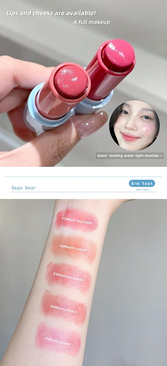 Gege Bear 2-in-1 Lip & Cheek Color Stick | Effortless Blend Full-Face Flush in Seconds | Smooth Glide-On Glossy Finish | Pigmented Shades Rose Pink & Peach Nude | Clean Water-Light Texture | Zero Greasy Feel | Perfect for Teen Girls & Women's On-the-Go Makeup Looks (03# Summer Powder, 7g) - View 7 of 8