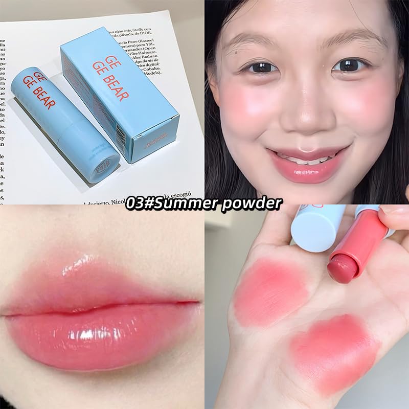 Gege Bear 2-in-1 Lip & Cheek Color Stick | Effortless Blend Full-Face Flush in Seconds | Smooth Glide-On Glossy Finish | Pigmented Shades Rose Pink & Peach Nude | Clean Water-Light Texture | Zero Greasy Feel | Perfect for Teen Girls & Women's On-the-Go Makeup Looks (03# Summer Powder, 7g) - View 8 of 8