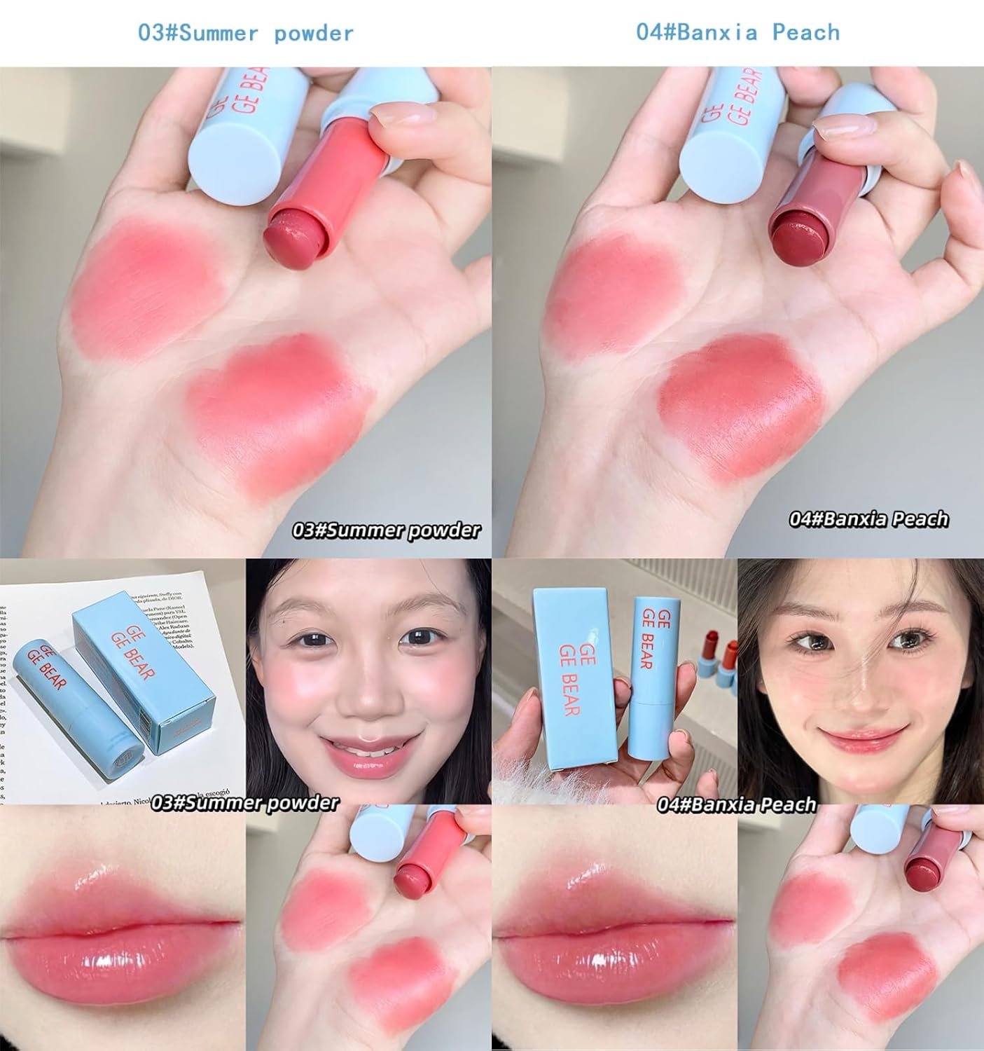 Gege Bear 2-in-1 Lip & Cheek Color Stick | Effortless Blend Full-Face Flush in Seconds | Smooth Glide-On Glossy Finish | Pigmented Shades Rose Pink & Peach Nude | Clean Water-Light Texture | Zero Greasy Feel | Perfect for Teen Girls & Women's On-the-Go Makeup Looks (04# Banxia Peach, 7g) - View 5 of 8