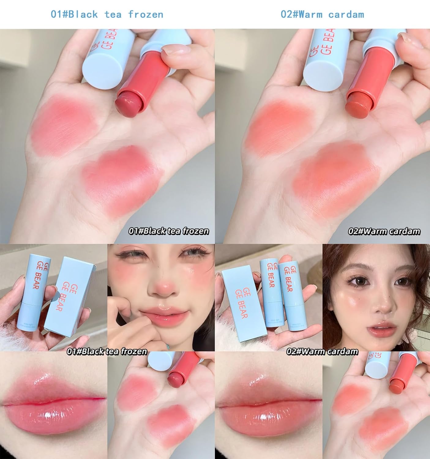 Gege Bear 2-in-1 Lip & Cheek Color Stick | Effortless Blend Full-Face Flush in Seconds | Smooth Glide-On Glossy Finish | Pigmented Shades Rose Pink & Peach Nude | Clean Water-Light Texture | Zero Greasy Feel | Perfect for Teen Girls & Women's On-the-Go Makeup Looks (05# Tulip Powder, 7g) - View 6 of 8