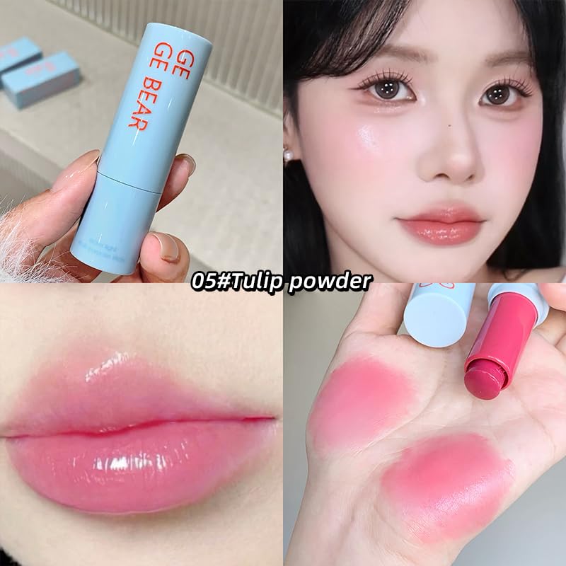 Gege Bear 2-in-1 Lip & Cheek Color Stick | Effortless Blend Full-Face Flush in Seconds | Smooth Glide-On Glossy Finish | Pigmented Shades Rose Pink & Peach Nude | Clean Water-Light Texture | Zero Greasy Feel | Perfect for Teen Girls & Women's On-the-Go Makeup Looks (05# Tulip Powder, 7g) - View 8 of 8