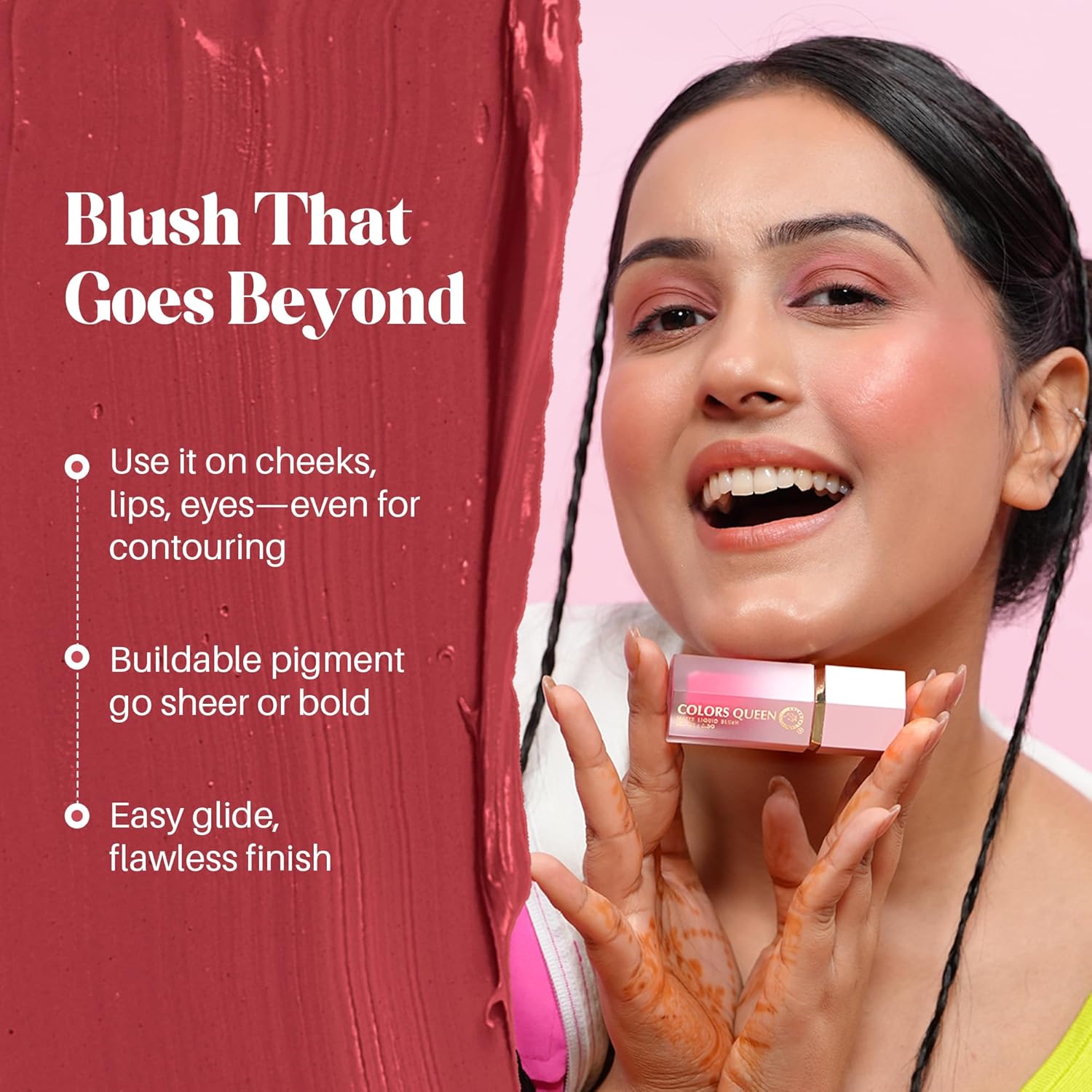Colors Queen Matte Liquid Blush | Highly Pigmented Liquid Blush | Smooth Texture & Easily Blendable | Long Lasting & Lightweight Blusher for Face, Eye & Lips with Sponge Tip Applicator (05 - Apple Cheeks, 6.5g) - View 5 of 7