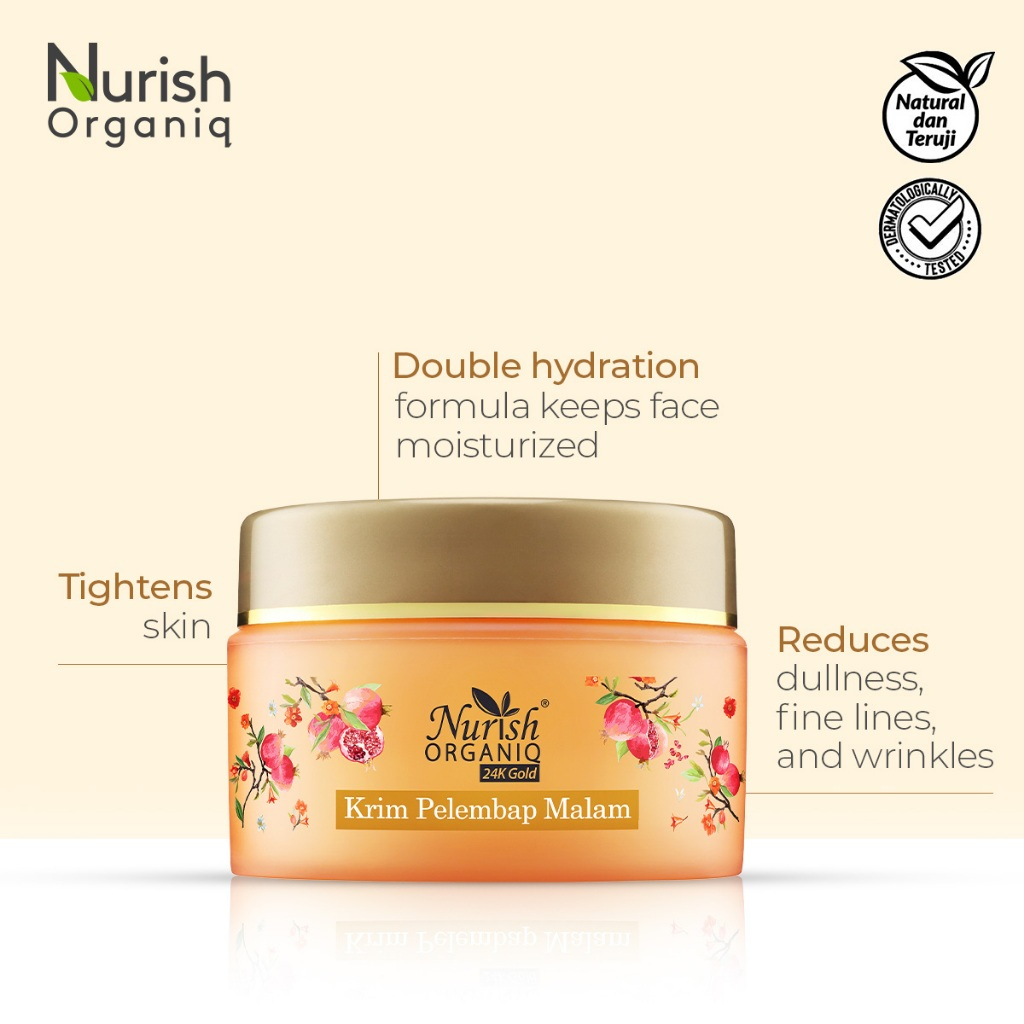 Nurish Organiq 24K Gold Moisturizing Night Cream 40ml Hydrating Brightening Anti Aging Overnight Face Cream for Glow Firming Skin Repair Wrinkle Care Radiant Smooth Soft Skin Krim Malam - View 3 of 3