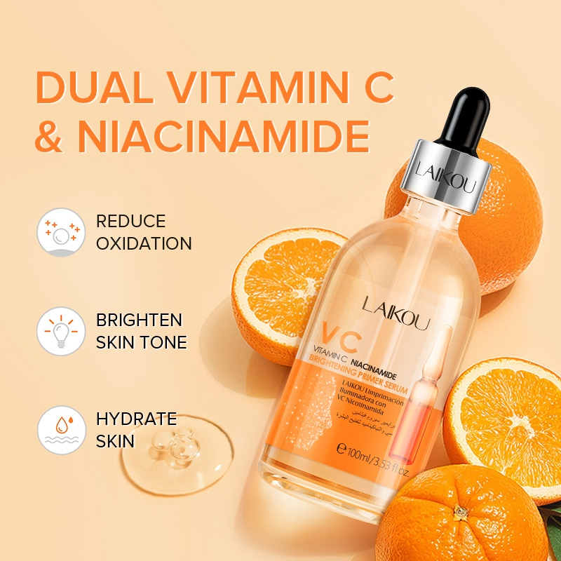 LAIKOU Vitamin C Niacinamide Primer Serum Makeup Base Essence Brightening 100ml – Hydrating Brightening Facial Primer Serum for Smooth Makeup Application, Oil Control, Moisturizing, Radiant Skin, Lightweight Daily Skincare Solution - View 2 of 3