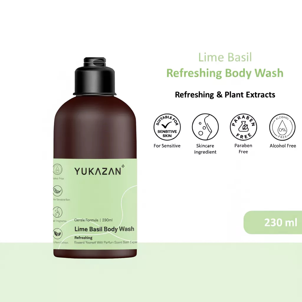 Yukazan Hydrating Body Wash with Lime Basil Scent 230ml – Alcohol Free Gentle Cleanser for Sensitive Skin, Deep Hydration, Refreshing Fragrance, Soft Smooth Skin, Daily Shower and Body Care Use - View 2 of 3