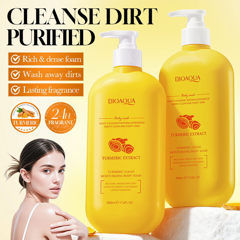 [ROREC] BIOAQUA Turmeric Body Wash Deep Cleansing Moisturizing Shower Gel 500ml – Fragrance Body Cleanser for Smooth Radiant Skin, Hydrating Daily Body Care, Refreshing Bath Essential for Soft Healthy-Looking Skin - View 2 of 3