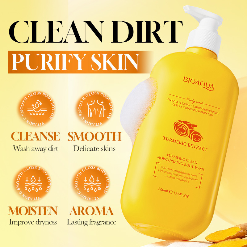 [ROREC] BIOAQUA Turmeric Body Wash Deep Cleansing Moisturizing Shower Gel 500ml – Fragrance Body Cleanser for Smooth Radiant Skin, Hydrating Daily Body Care, Refreshing Bath Essential for Soft Healthy-Looking Skin - View 3 of 3