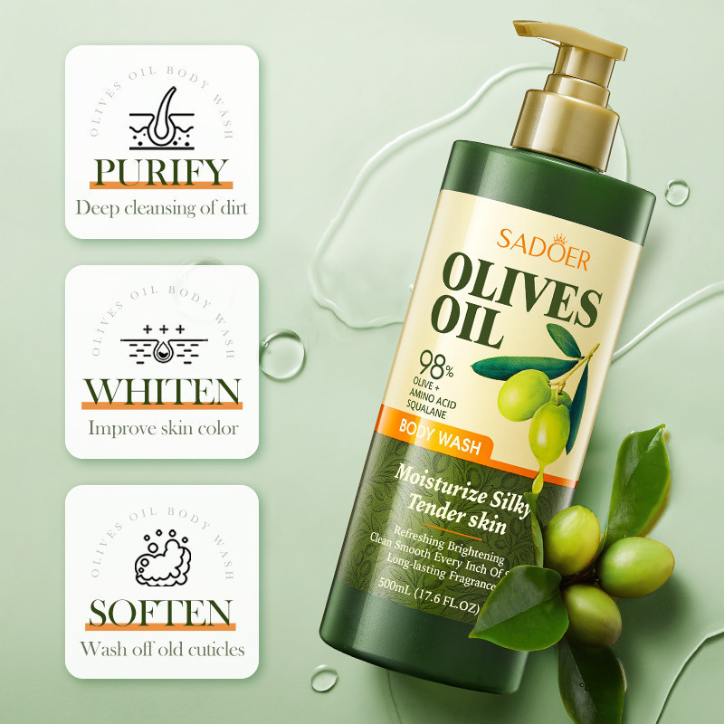 ROREC SADOER Olive Oil Body Wash Moisturizing Shower Gel 500ml – Refreshing Brightening Body Cleanser for Silky Tender Skin, Deep Hydration, Long Lasting Fragrance, Smooth Healthy-Looking Skin, Daily Body Care - View 3 of 3
