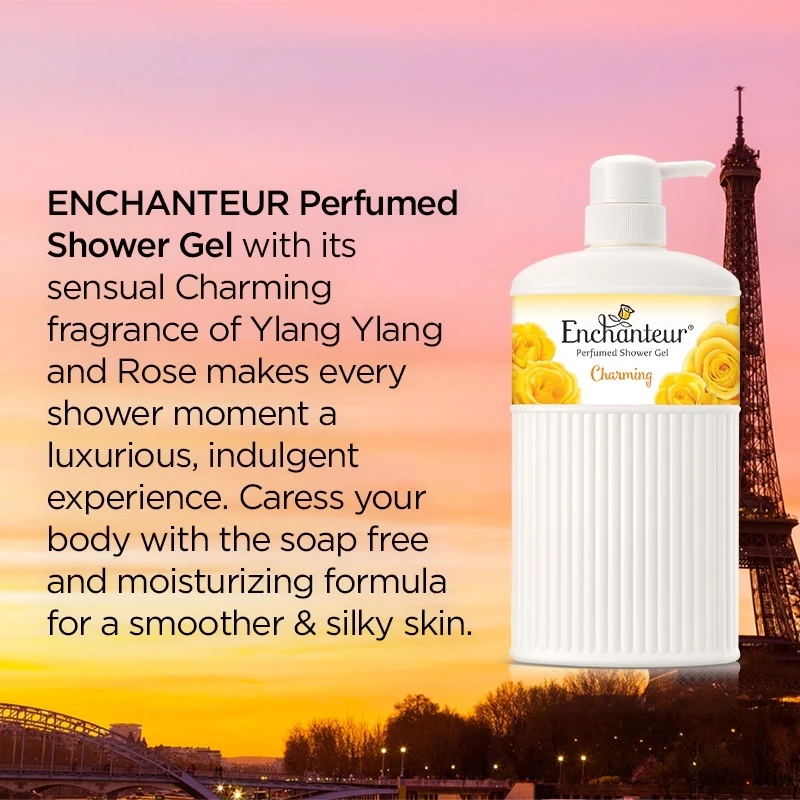 Enchanteur Charming Perfumed Shower Gel with Ylang Ylang & Rose Scent in 600g Bottle Deep Cleansing Moisturizing Body Wash Hydrating Refreshing Floral Fragrance Daily Bath Care Skin Softening Long Lasting - View 2 of 3