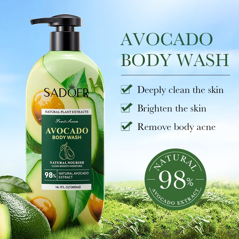 ROREC SADOER Avocado Body Wash 400ml – Natural Plant Extract Cleansing Shower Gel for Deep Moisturizing, Nourishing Skin, Tender Smooth Finish, Refreshing Daily Bath Care, Soft Healthy Radiant Body Skin - View 2 of 3