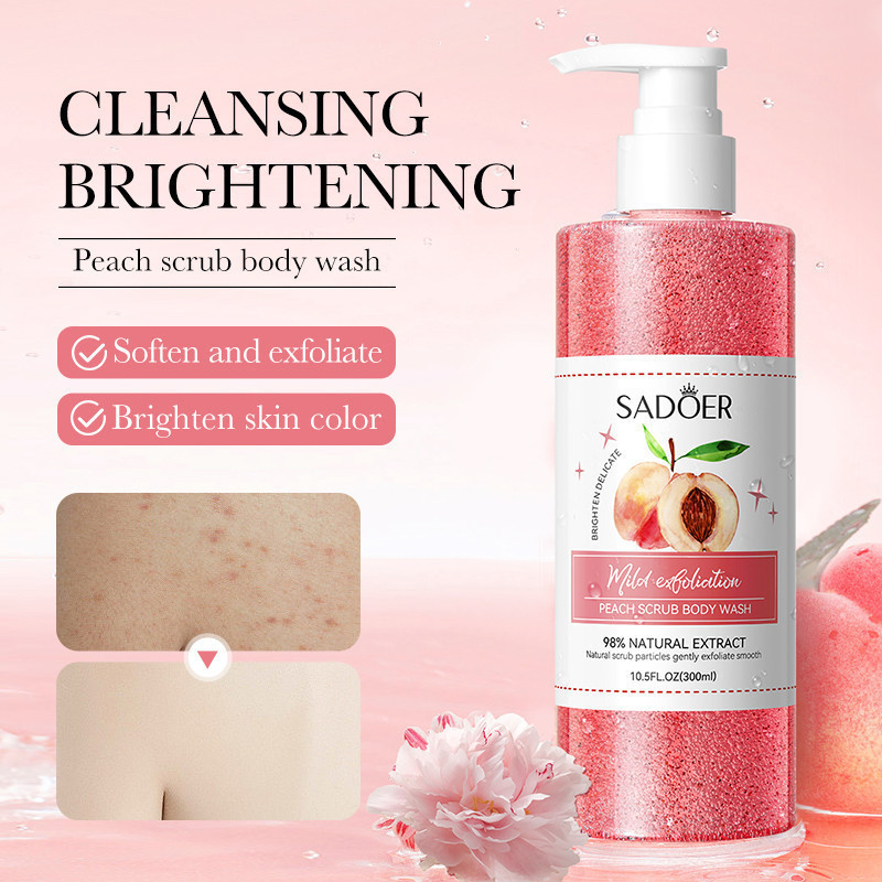ROREC SADOER Peach Scrub Body Wash 300ml – Brightening Exfoliating Shower Gel with Natural Scrub Particles for Gentle Mild Exfoliation, Deep Cleansing, Smooth Soft Skin, Hydrating Daily Body Care - View 2 of 3
