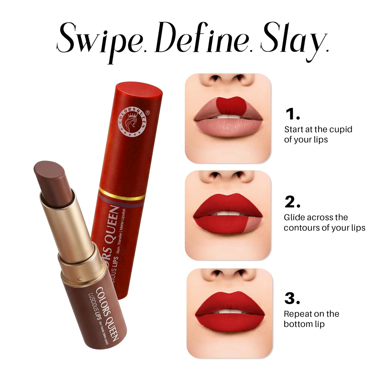 Colors Queen Luscious Lips - Non Transfer Creamy Matte Lipstick | Highly Pigmented with Smooth Application | Long Lasting Lipstick Waterproof | Smudge Proof Lipstick for Women (18 - Bunch Nude - 3.5g) - View 6 of 8