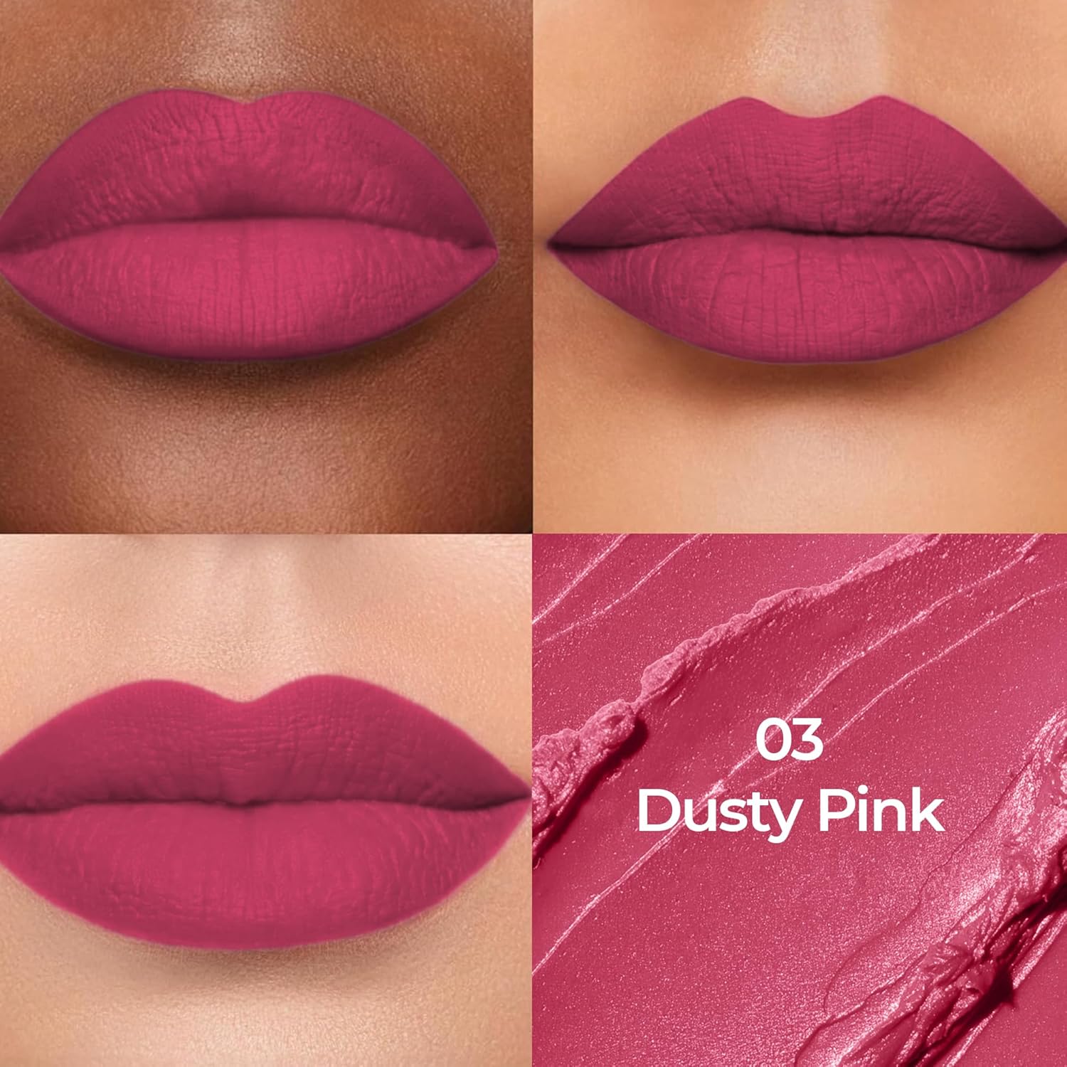 Colors Queen Luxury Matte Non Transfer Lipstick - 03 Dusty Pink, 4g | Highly Pigmented, Single Stroke Application, Ultra Matte Long Lasting | Smudge Proof & Waterproof Lipstick for Women - View 7 of 7