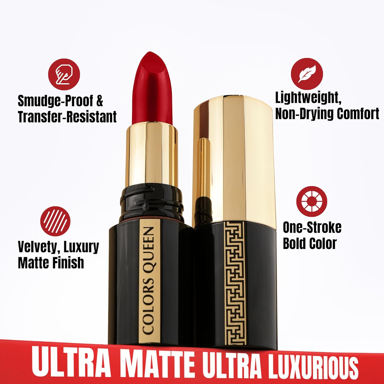 Colors Queen Luxury Matte Non Transfer Lipstick - 04 Maple Magenta, 4g | Highly Pigmented, Single Stroke Application, Ultra Matte Long Lasting | Smudge Proof & Waterproof Lipstick for Women - View 6 of 7