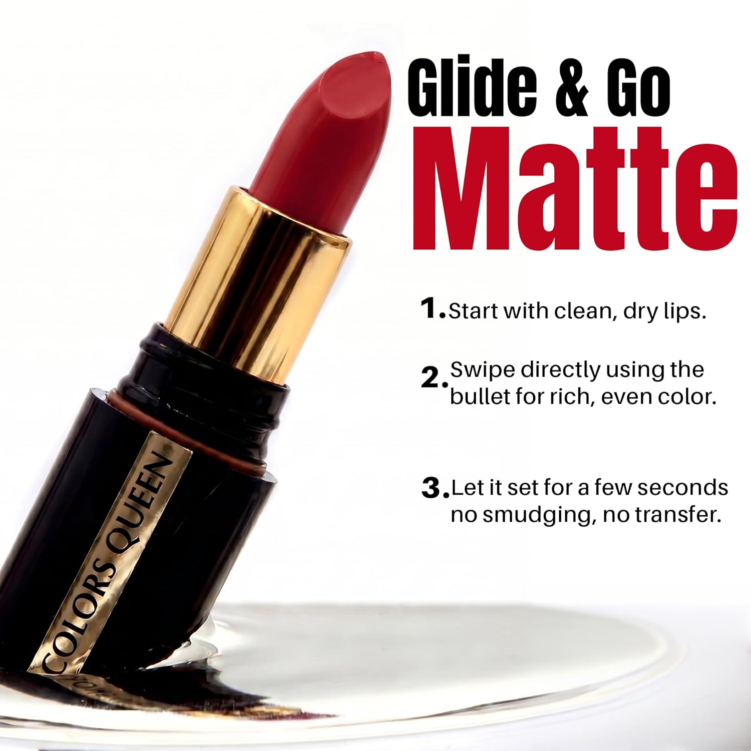 Colors Queen Luxury Matte Non Transfer Lipstick - 07 Cranberry, 4g | Highly Pigmented, Single Stroke Application, Ultra Matte Long Lasting | Smudge Proof & Waterproof Lipstick for Women - View 5 of 7