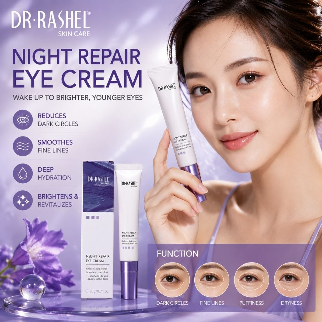 Dr Rashel Retinol Night Repair Eye Cream Anti Aging Dark Circles Puffiness Fine Lines Wrinkle Care Under Eye Treatment Hydrating Nourishing Skin Repair Night Use Gentle Eye Cream 20g Product - View 2 of 3