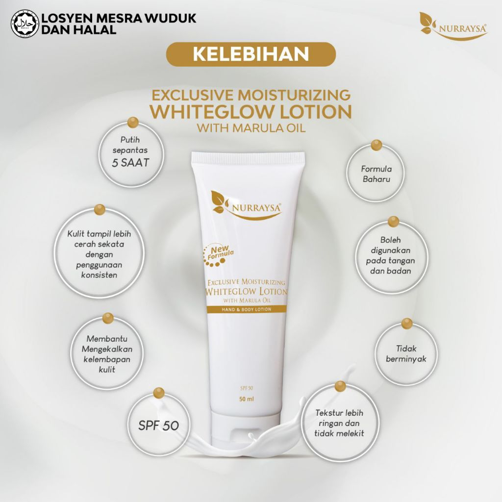 NURRAYSA Exclusive Moisturizing Whiteglow Lotion with Marula Oil for Hydrating, Brightening, Skin Nourishing, Whitening Glow Effect, Smooth Soft Skin, Daily Body Care for All Skin Types Lightweight Fast Absorbing Formula Non Greasy - View 2 of 3