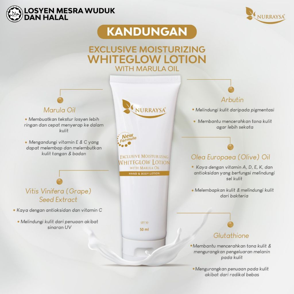 NURRAYSA Exclusive Moisturizing Whiteglow Lotion with Marula Oil for Hydrating, Brightening, Skin Nourishing, Whitening Glow Effect, Smooth Soft Skin, Daily Body Care for All Skin Types Lightweight Fast Absorbing Formula Non Greasy - View 3 of 3