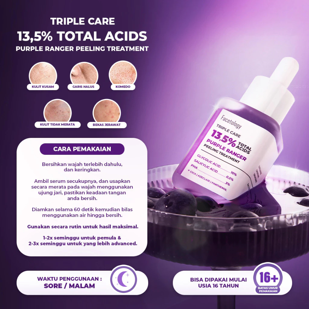 Facetology Triple Care 13.5% Total Acids Purple Ranger Peeling Treatment Serum with Glycolic Acid Exfoliating Formula - View 2 of 3