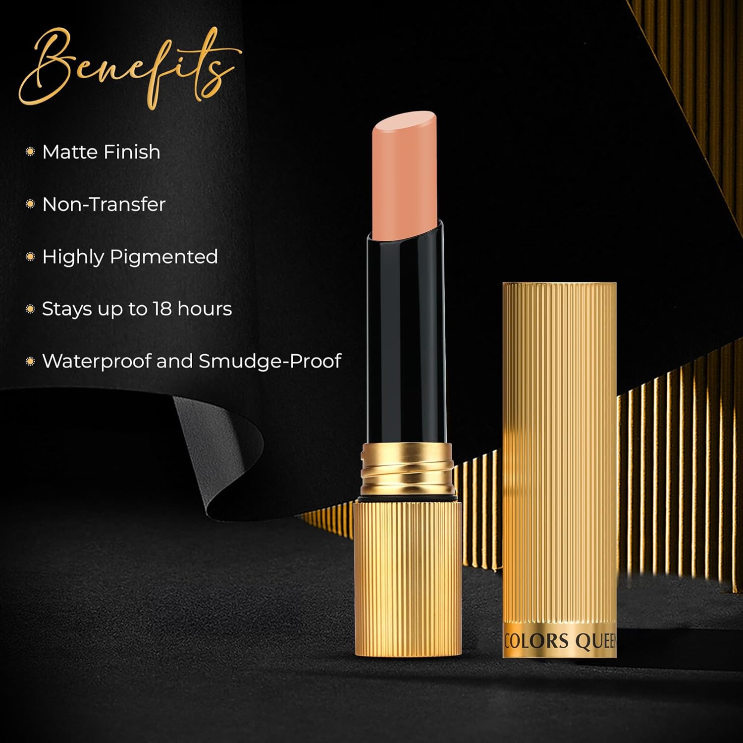 Colors Queen Hold Up Full Day Non-Transfer Matte Lipstick | Long Lasting and Weightless Formula | Intense Color Pay Off | Waterproof Lipstick for Women (121 - Caramel Nude, 4g) - View 6 of 6
