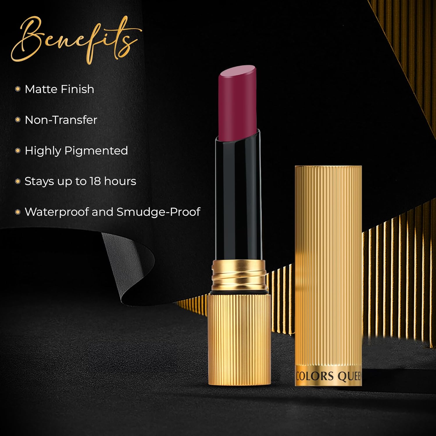 Colors Queen Hold Up Full Day Non-Transfer Matte Lipstick | Long Lasting and Weightless Formula | Intense Color Pay Off | Waterproof Lipstick for Women (104 - Deep Maroon, 4g) - View 6 of 6
