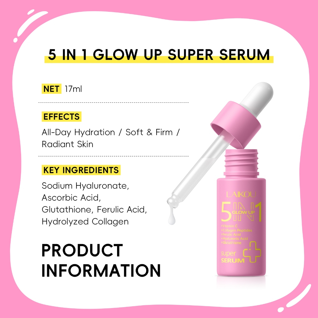 LAIKOU 5-in-1 Glow Up Super Serum with Vitamin C, Hyaluronic Acid, Deep Hydration, Radiant Brightening Formula for Soft, Smooth, Firm, Youthful-Looking Skin, Daily Moisturizing Care, 170ml Facial Skincare Solution - View 2 of 3