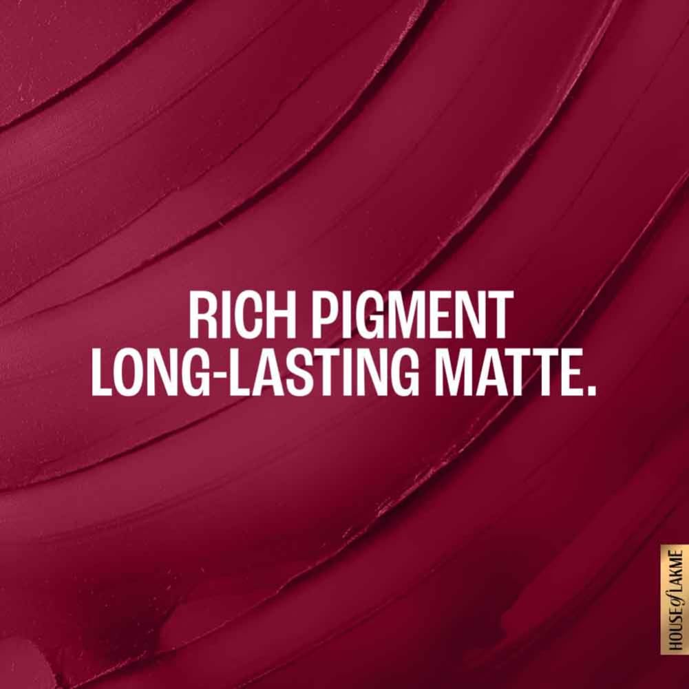 Lakme Forever Matte Lipstick, Waterproof, Non Drying, Creamy Matte Bullet Lipstick Made With French Rose Oil Extracts, Red Crimson, 4.5g - View 6 of 8